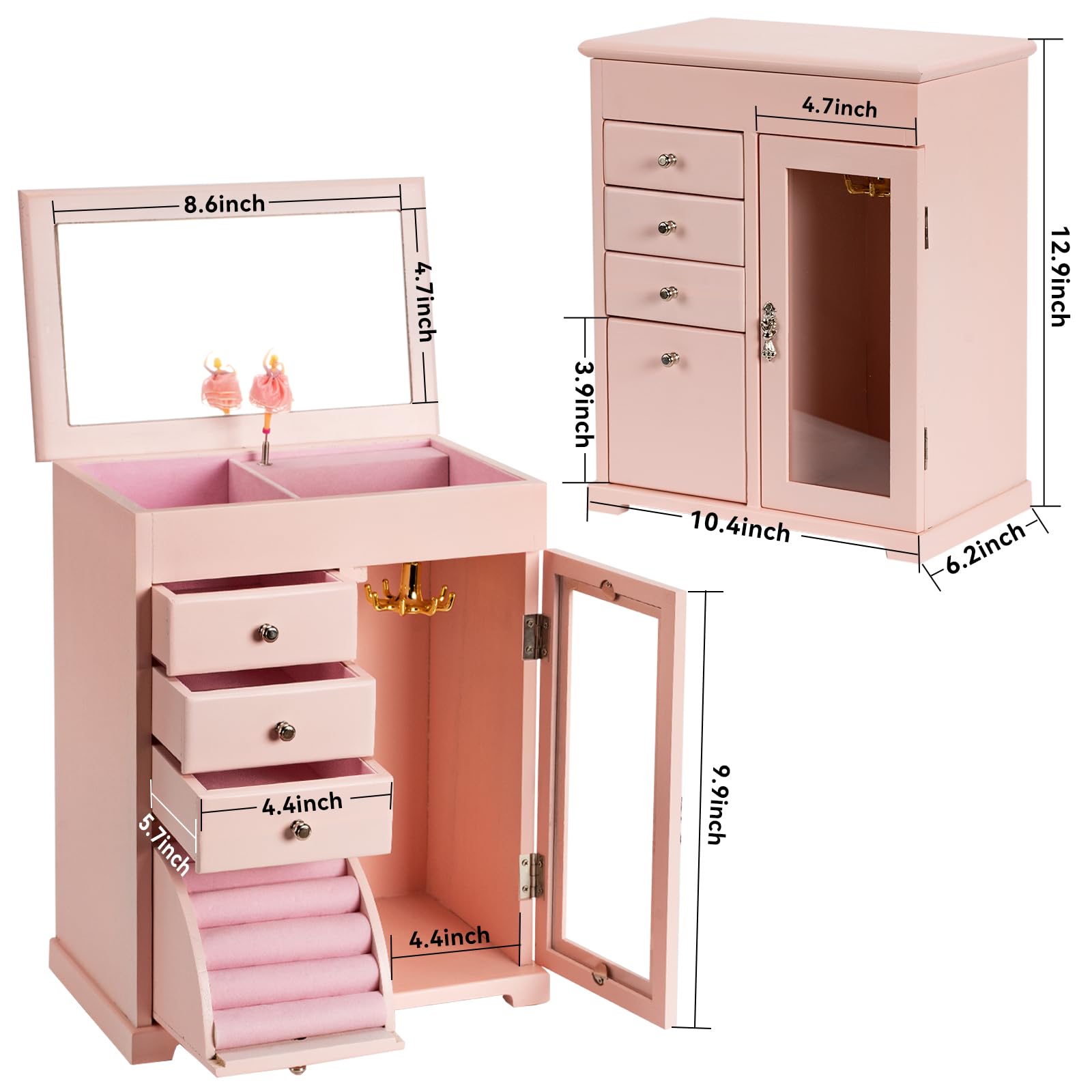 Joyero musical para niñas, caja de música grande de madera para niños con bailarina giratoria y espejo, caja de joyería de 5 capas, regalo para niñas pequeñas, Navidad, Año Nuevo, cumpleaños