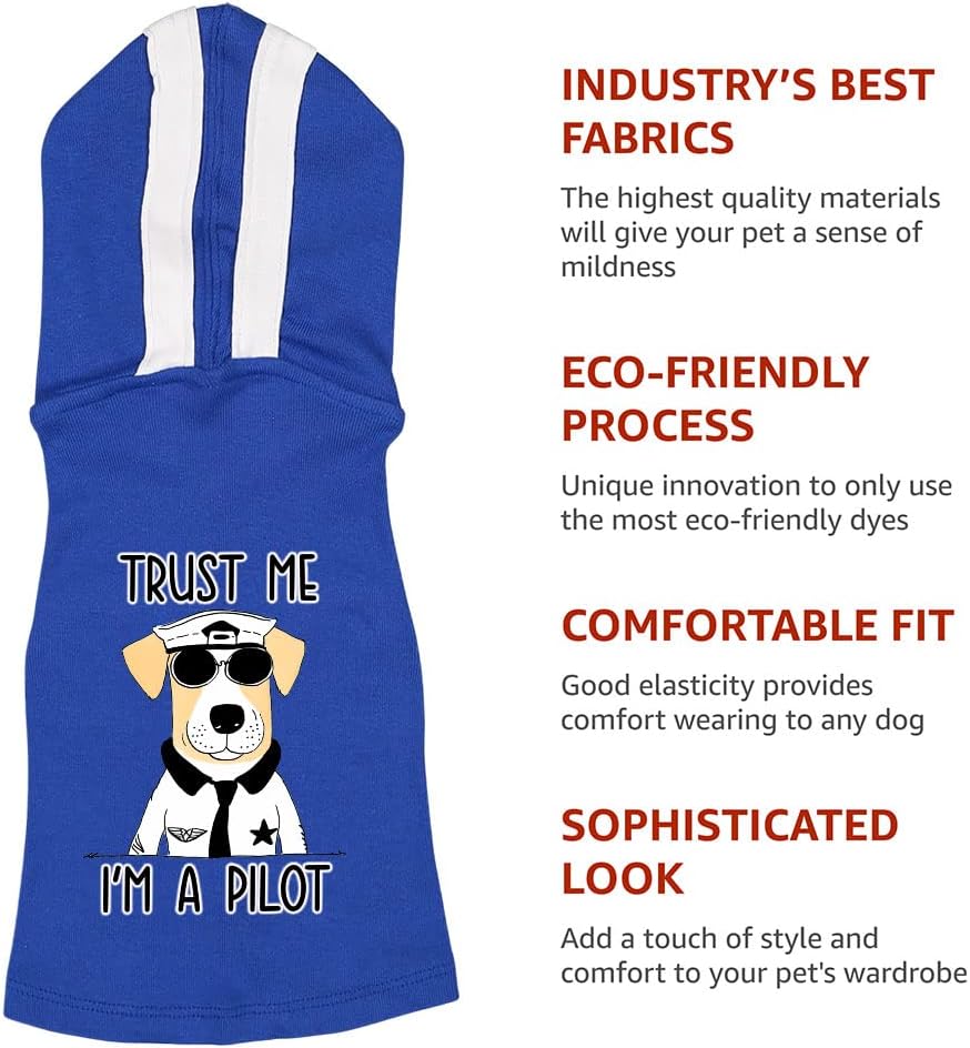 Trust Me I'm a Pilot Dog Shirt with Hoodie - Quote Dog Hoodie - Cool Dog Clothing - Royal White, S