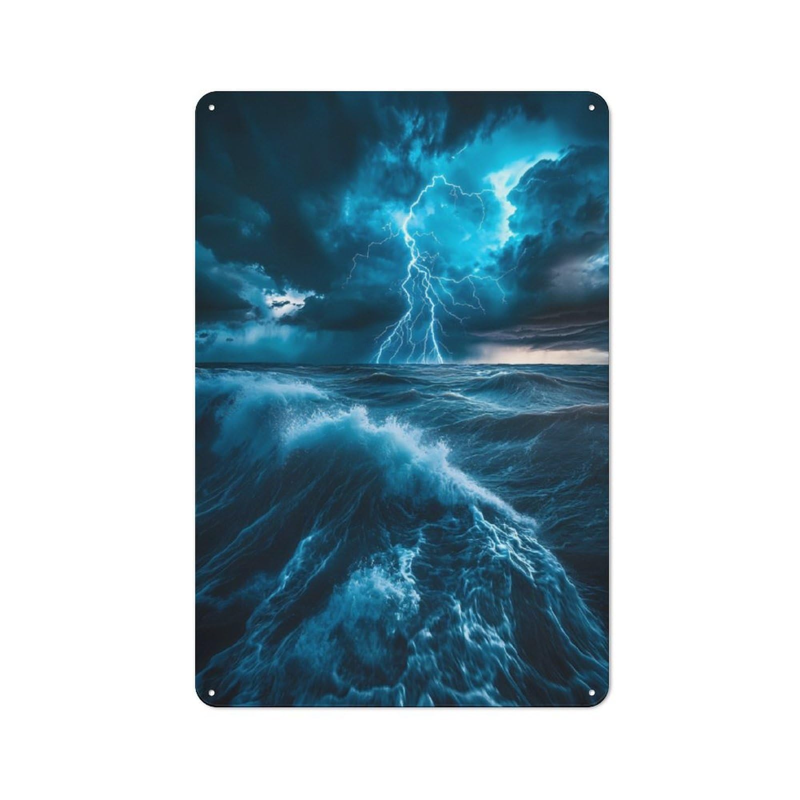 Junmoney Lightning Storm Over Ocean Metal Sign 30X20cm With For Hallway Wall, Vintage Decor, For Garage, Workshop And Man Cave Decoration