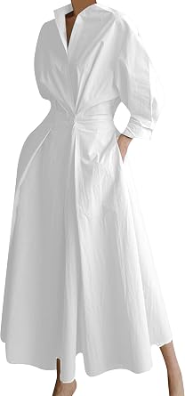 DIACACY Maxi Shirt Dresses for Womens Button High Waist Dress Long Dress A-line Loose Swing Dress with Pockets