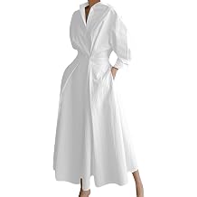 DIACACY Maxi Shirt Dresses for Womens Button High Waist Dress Long Dress A-line Loose Swing Dress with Pockets