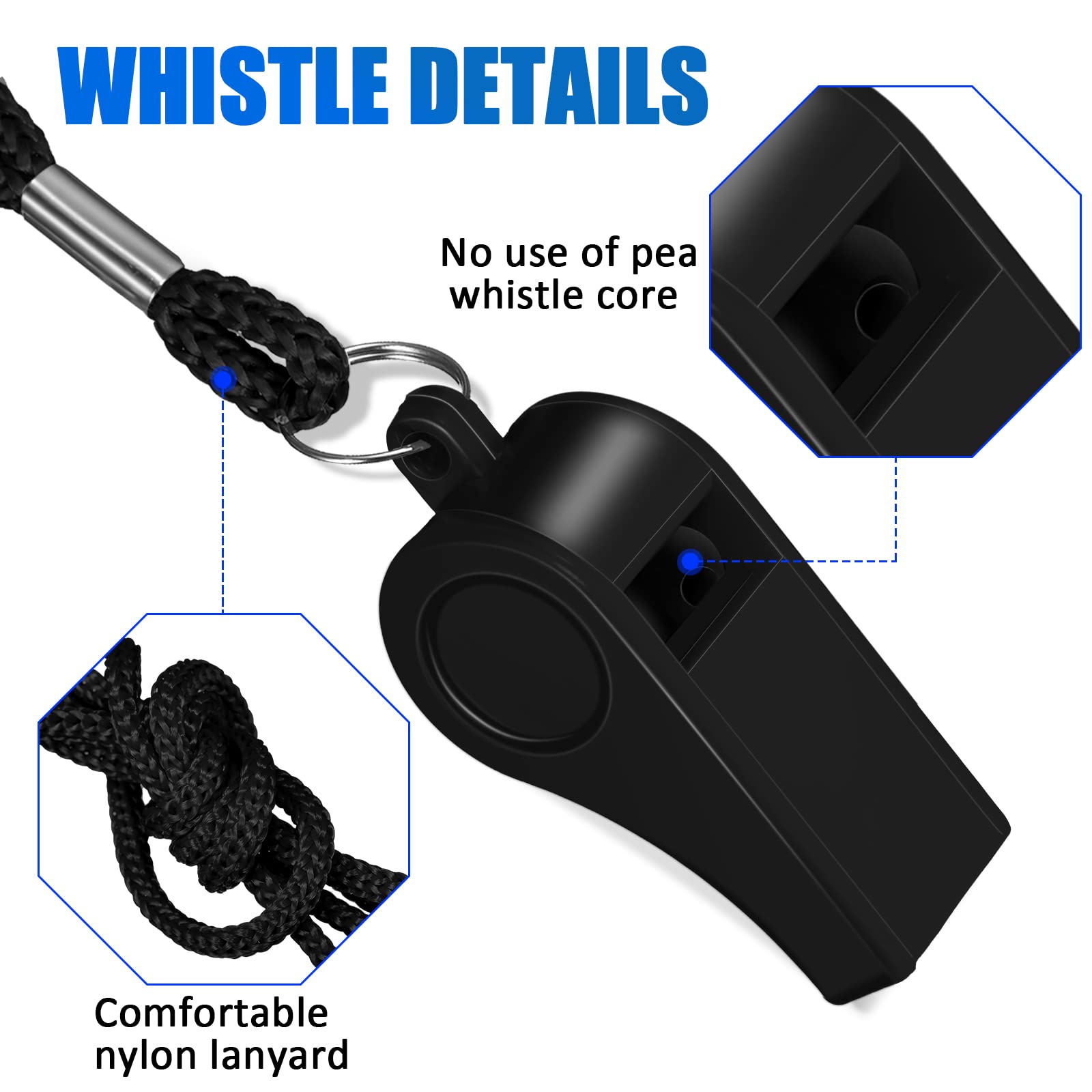 Flutesan 48 Pcs Whistles Bulk with Lanyard Sports Loud Crisp Sound Whistles for Coach Referees Training Emergency