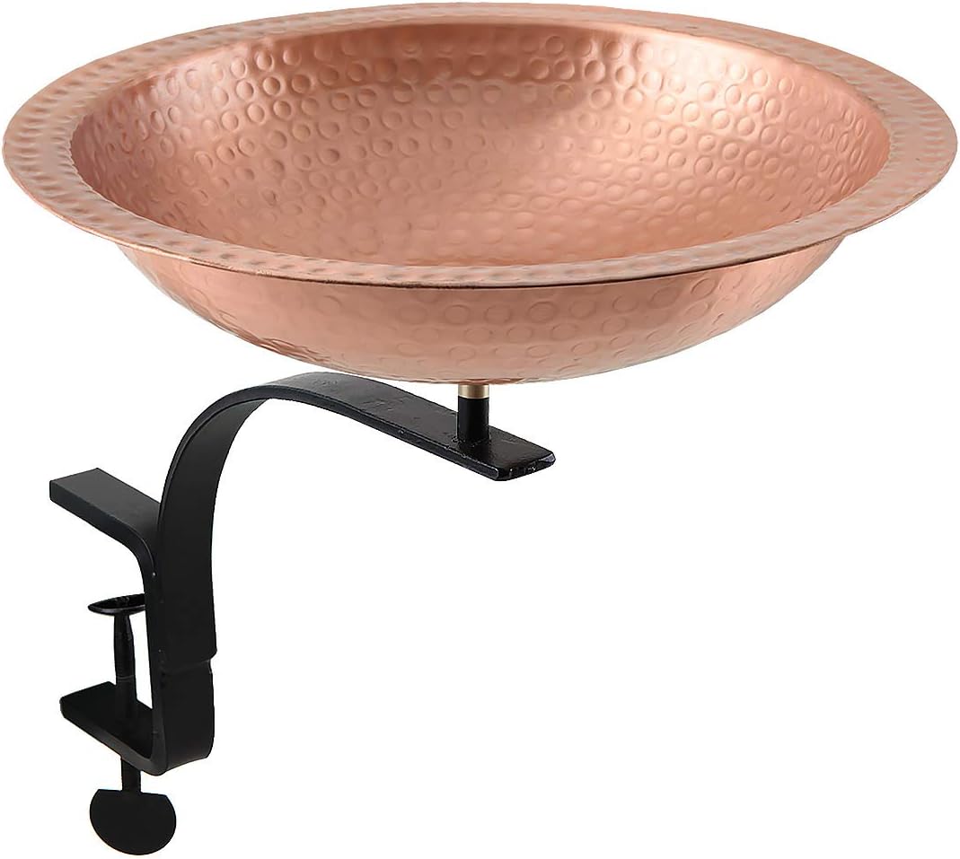 Achla Designs BBHC-02T-RM Hammered Rail Mount Bracket Birdbath, Polished Solid Copper, Black
