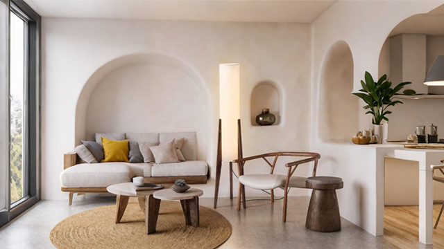 Image of 50 Inch Tall Tripod Floor Lamp Suit for Living Room,Walnut Wood Finish
