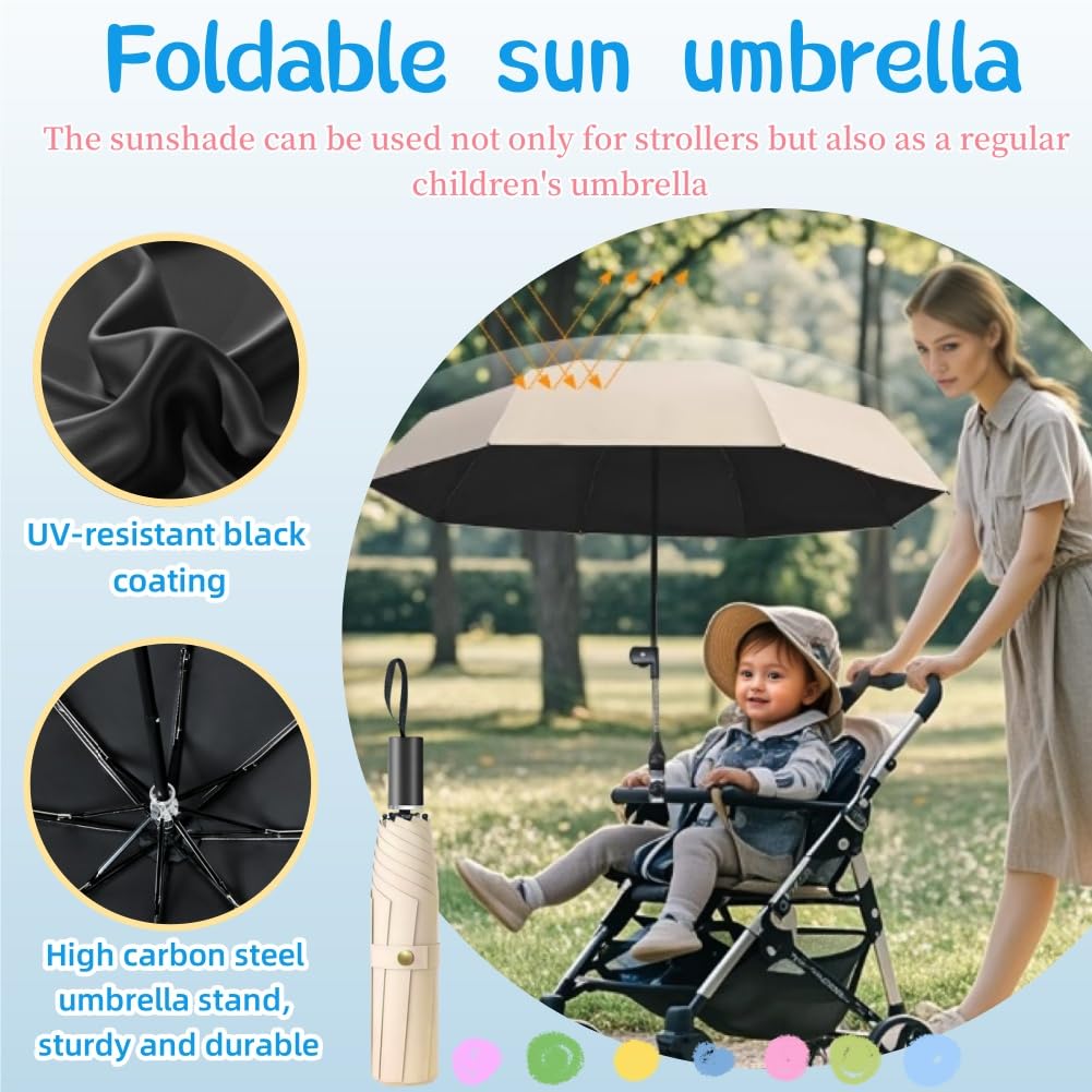 Ombrellone Per Passeggino Protezione UV,Ombrello Per Bambini Con Strisce Riflettenti,Ombrello Portatile per Passeggini E con Clip,Ombrello Pieghevole Per Bambini,Ombrellino Per Passeggino