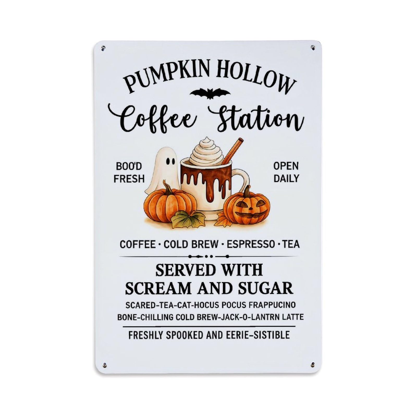 Jdfenggu Vintage Pumpkin Hollow Coffee Station Sign Retro Metal Tin Sign, Metal Poster For Bar, Home, Man Cave, Kitchen, Laundry Room Art Decor 8X12 Inch