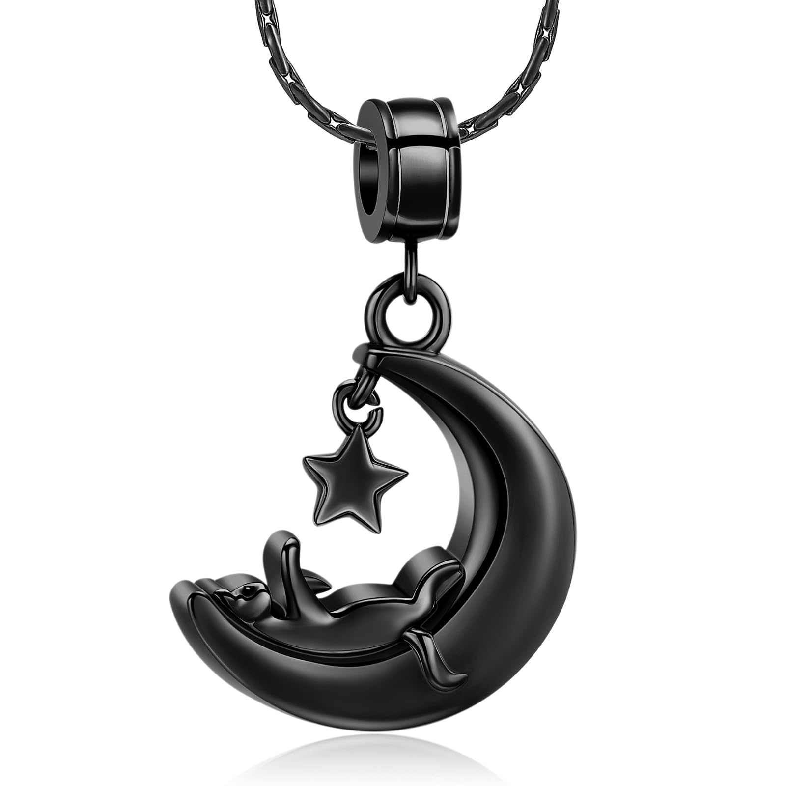 constantlife Moon Cat Urn Necklace for Ashes Cremation Jewelry for Cat Lovers Memorial Pendant for Pet Loss Stainless Steel Kitten Keepsake Charm Gift for Women Men