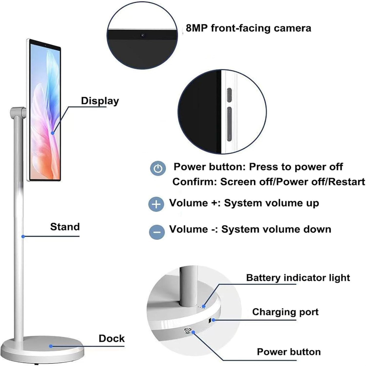 TV portatile touchscreen, Smart TV mobile con supporto girevole, TV esterna regolabile, monitor touch screen intelligente 1080P con controllo vocale, sistema operativo Android