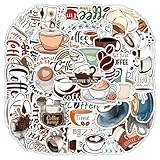 Aesthetic Coffee Theme Stickers - 50 Waterproof Funny Coffee Sticker for Water Bottle, Vinyl Decals for Laptop Phone Pad Kindle Scrapbook Journal Party Favors (Coffe World)