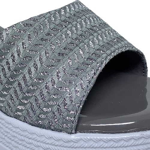 Image of WFS Women's Black 2.5 Inch Wedge Heel Slip-On Fashion Sandals - Shimmer Finish