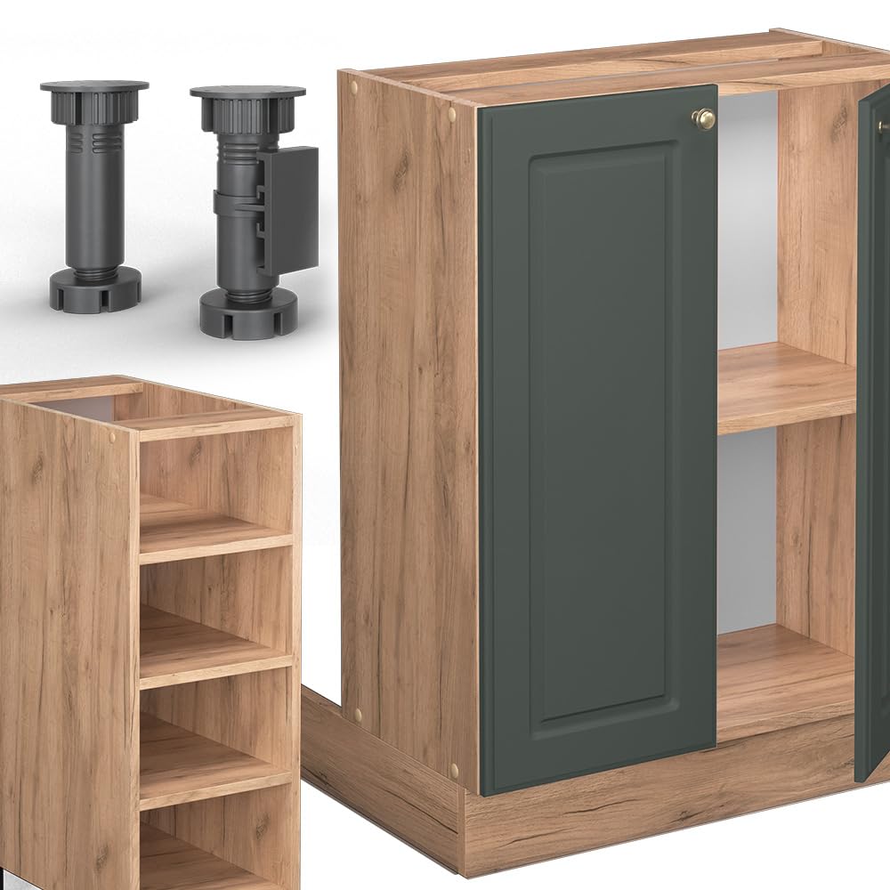 Vicco Fame-Line Kitchen Island, Green Oak and Gold/Golden Oak, 90 cm | PT-free, suitable for flexible extension with additional modules