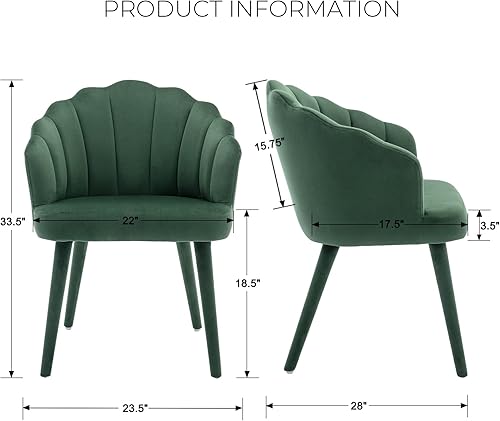 Miniatura 10 de Juego de 2 sillas de comedor de terciopelo tapizadas modernas, cómodas sillas de sala de estar con respaldo de pétalos para cocina, comedor, sala de