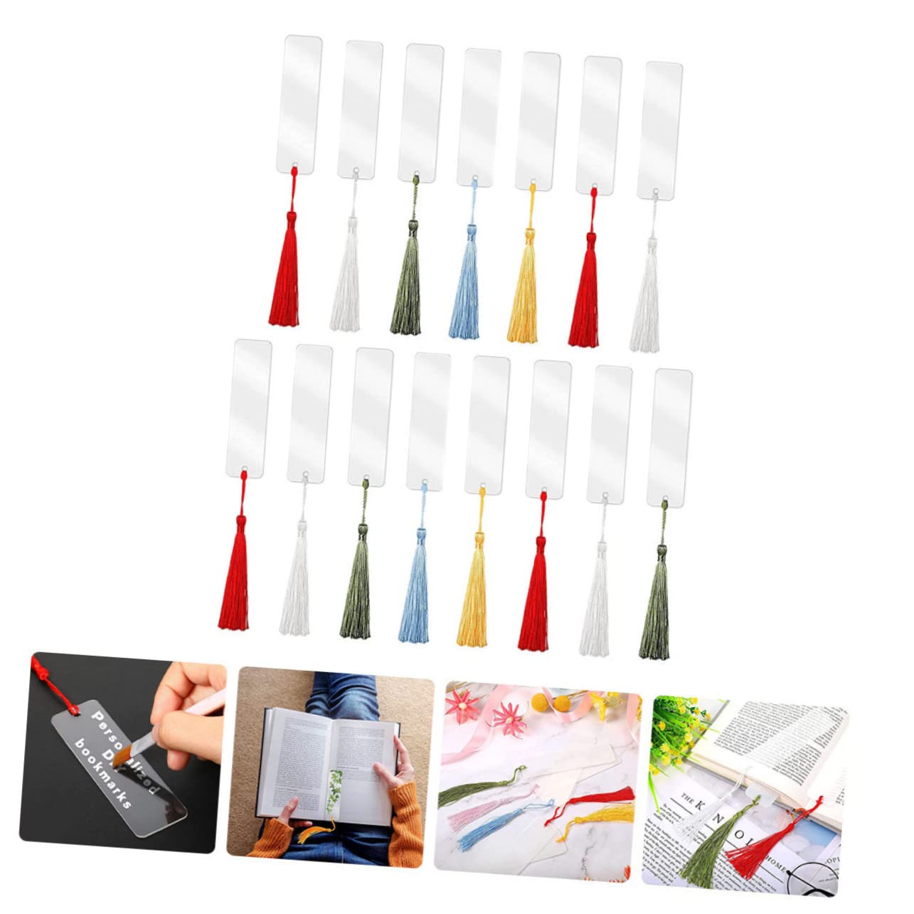 NUOBESTY 45sets Segnalibri Acrilico Trasparente Segnalibri Vuoti Personalizzabili Con Nappe Colorate Per Libri e Progetti Creativi