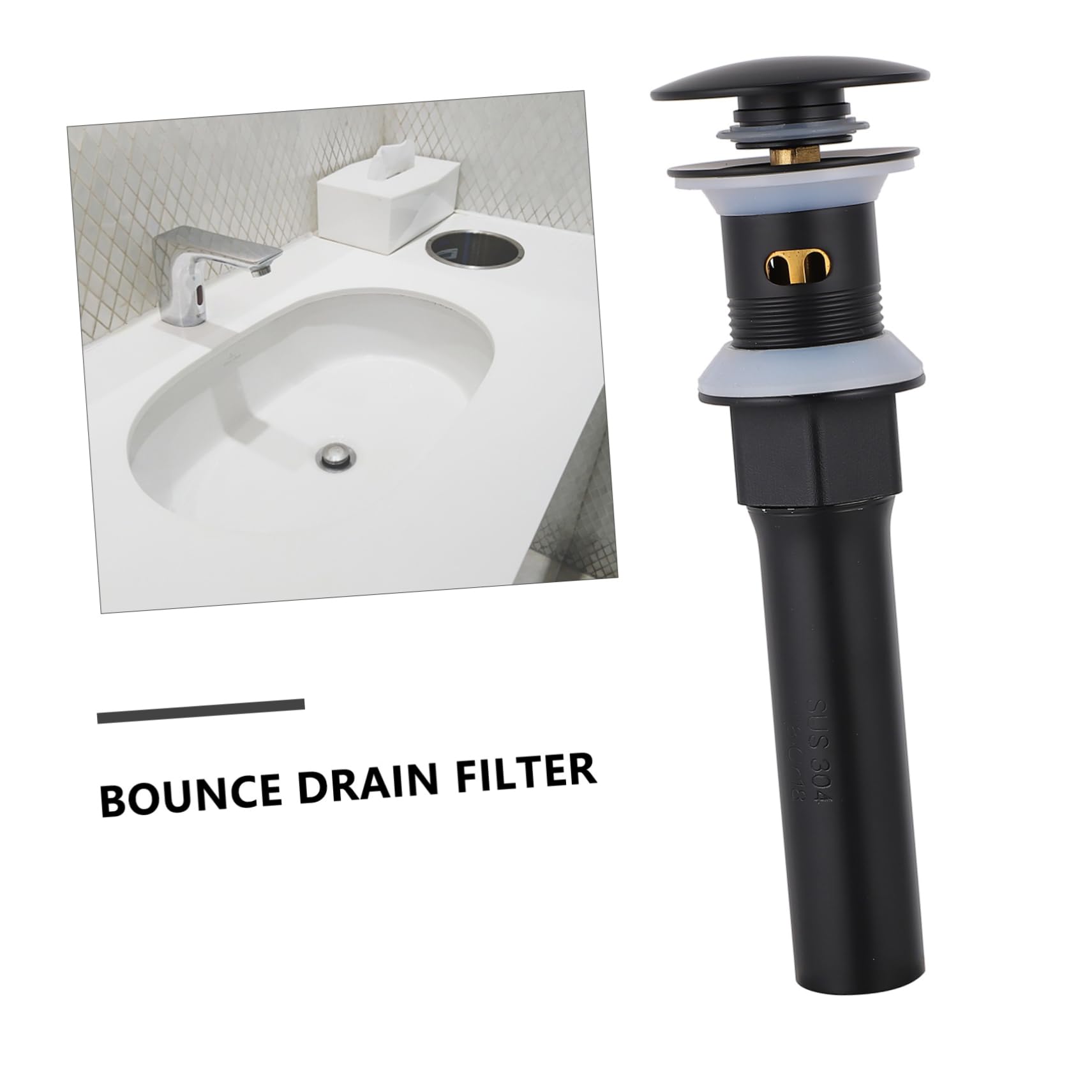 Tapón de Fregadero de Rebote de Acero Inoxidable y Cobre Negro | 1 Pieza, Recoge Residuos y Filtra Restos, Instalación Sencilla, para Lavabo de Baño Rebose