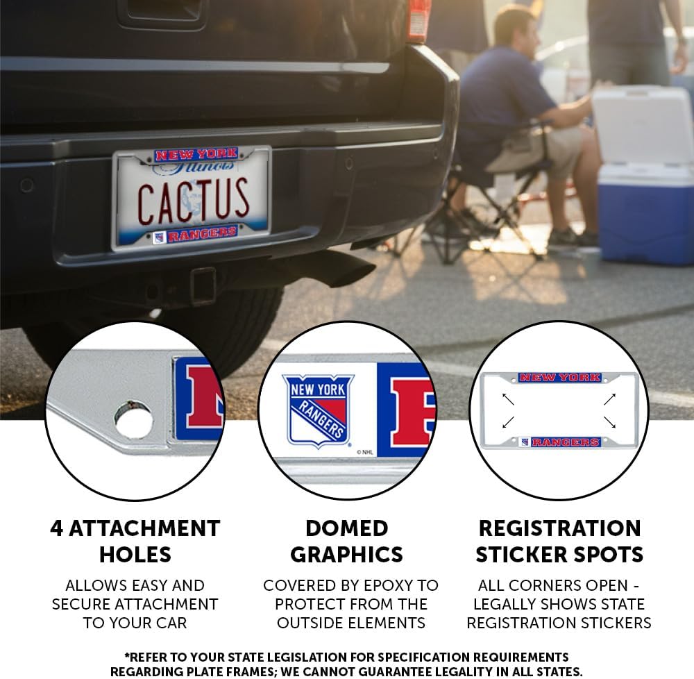 Desert Cactus New York Rangers Car Accessories NHL Team National Hockey League Metal License Plate Frame and Tag Holder for Front or Rear of Car (Team Name)