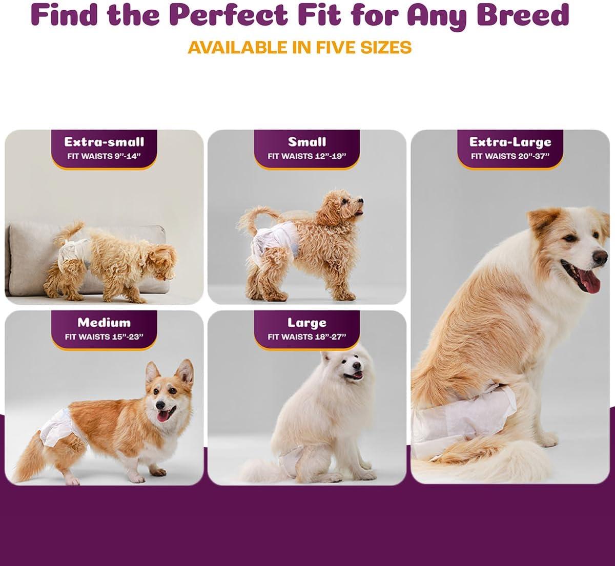 Inspire Pet Care Dog Diapers Female Dogs | Bulk Value Doggie Incontinence, Accidents, for Heat, Pee or Period and Housebreaking (Large (30 Count))