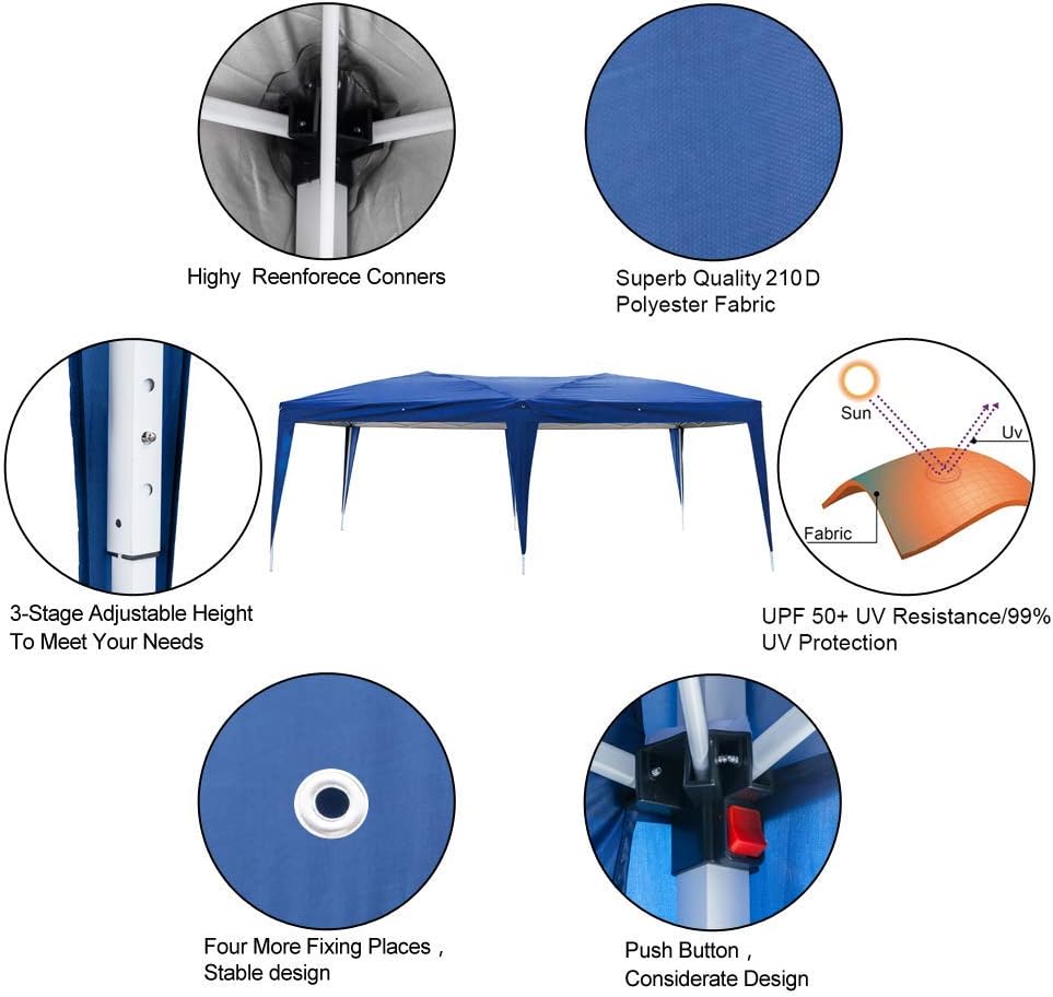 10'x20' Outdoor Canopy Party Wedding Tent,Heavy Duty Pop-up Canopy Tent,Instant Canopy Tent,Practical Waterproof Folding Tent Blue with Carry Bag