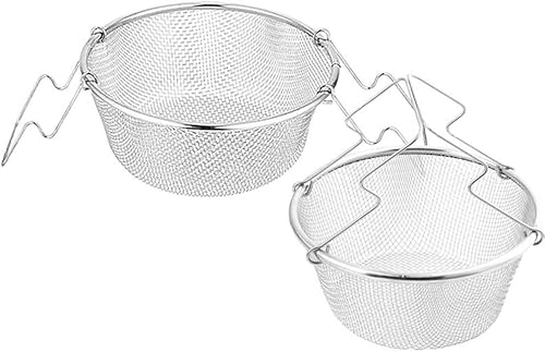 Miniatura 3 de Cesta frita portátil con mango de acero accesorios de chef chips con asa patatas fritas alimentos colador redondo desmontable de aceite de cocina