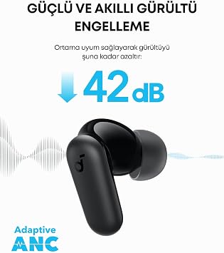 Soundcore R50i NC Kulak İçi Bluetooth Kulaklık, Gürültü Engelleme, Güçlü Bas, 45 Saat Çalma Süresi, 2'si 1 Arada Kılıf ve Telefon Standı, IP54 Su Geçirmez, Siyah - A3959
