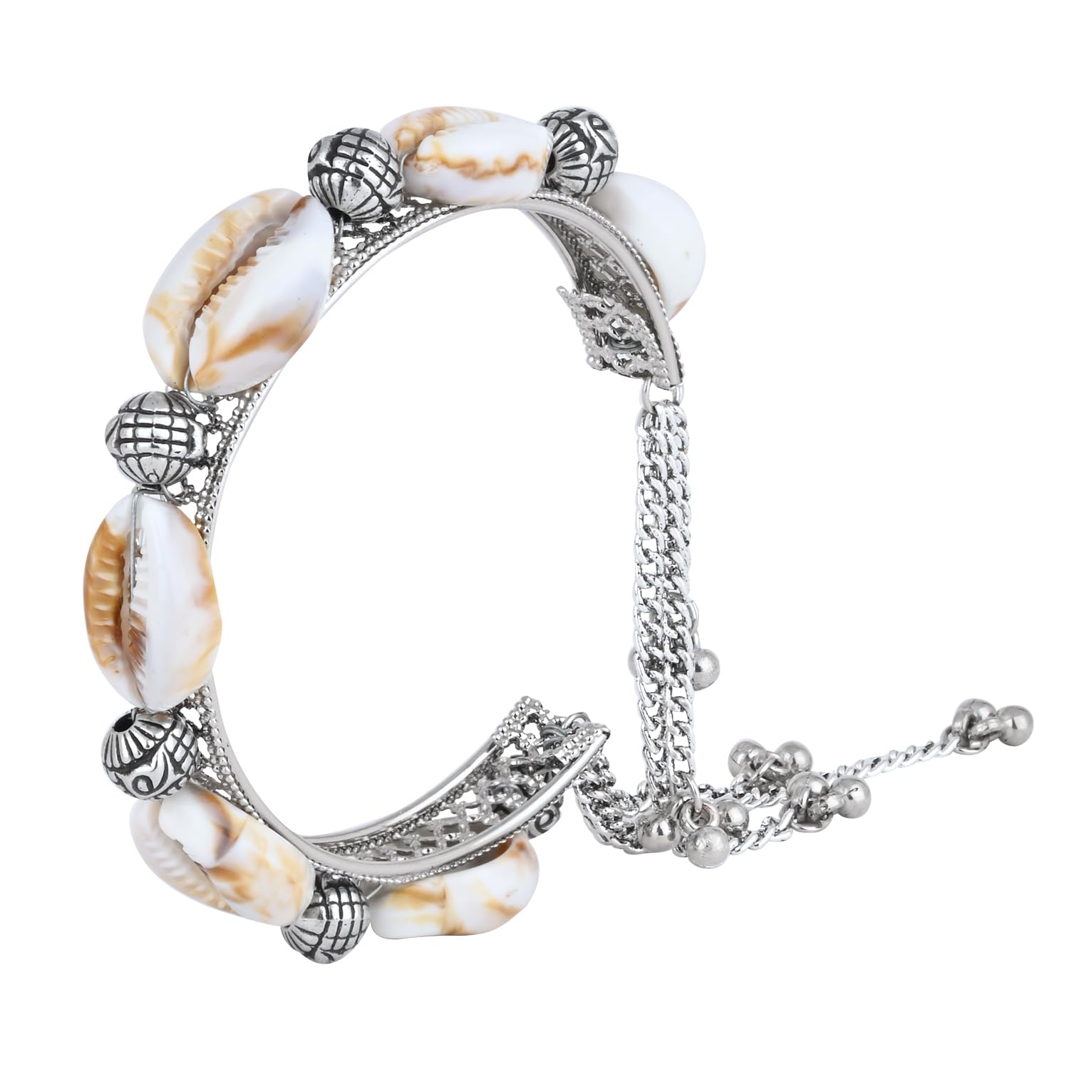 I Jewels Navratri Ethnic Silver Oxidised Afghani Boho Shell Ghungroo Adjustable Cuff Kada Bracelet For Women (ADB522OX) (B0DFPS4PK9) Amazon Price History, Amazon Price Tracker