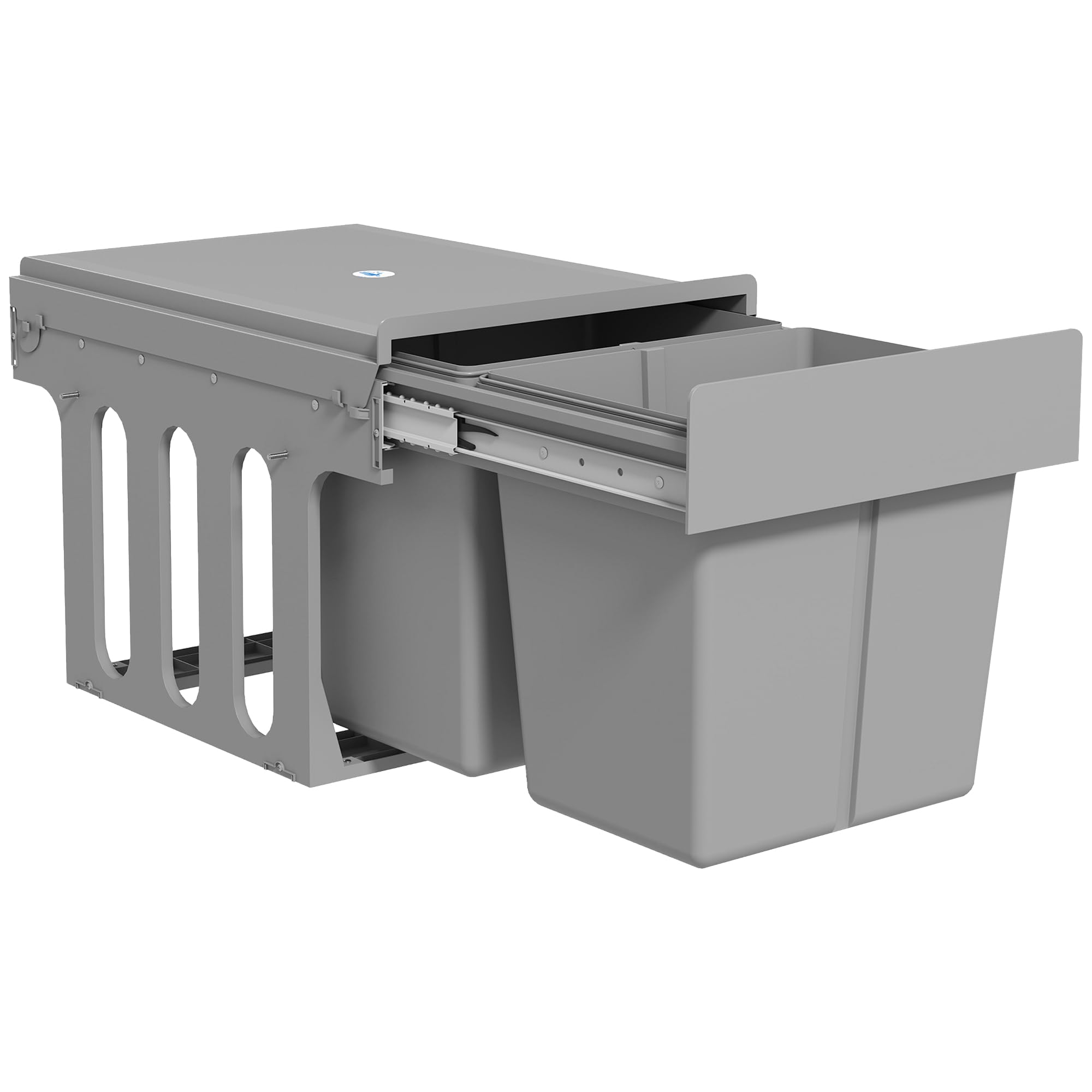 HOMCOM Cubo de Basura bajo Fregadero con 2 Cubos 30L (15Lx2) Gris Claro | Cubos de Basura, 2 Contenedores de Reciclaje Extraíbles, Fijación Inferior, para Reciclaje y Residuos