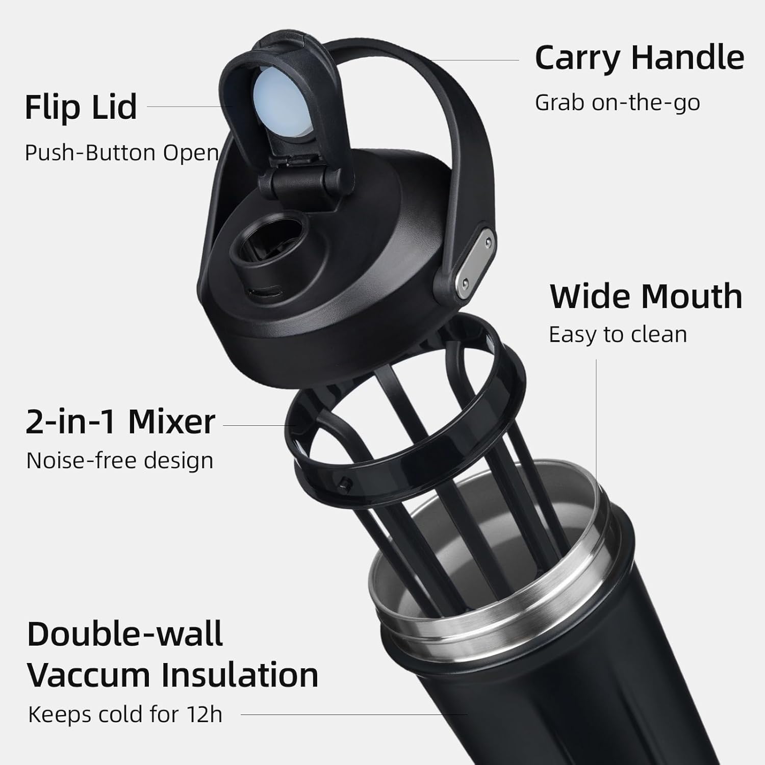 BJPKPK 25 oz Insulated Tumbler with Handle Stainless Steel Shaker Water Bottle for Protein Mixes Black - Image 4