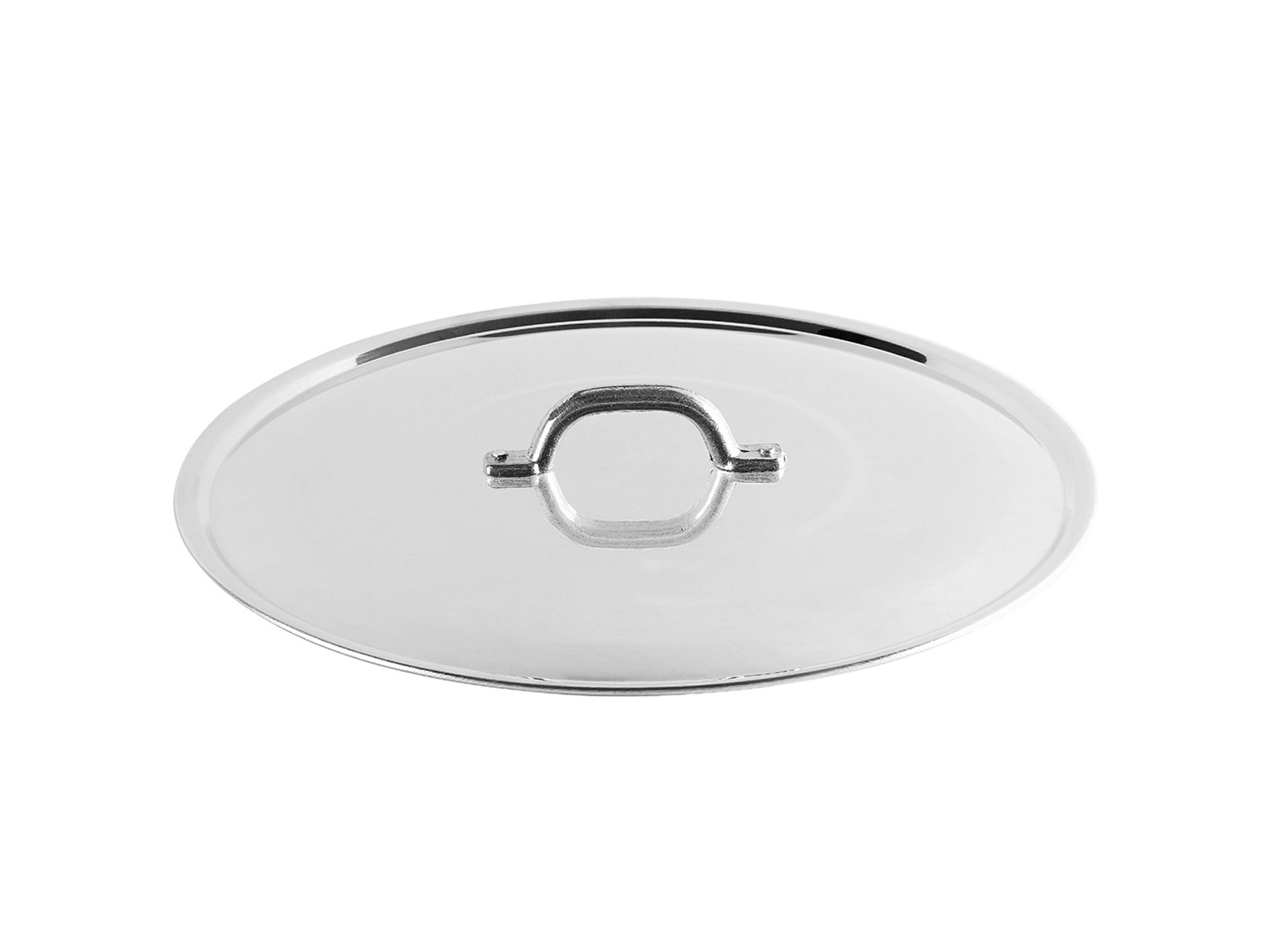 Pentole Agnelli FAMA2928 Flat Lid with Handle, Rim and Bridge, Heavy Type in BLTF Aluminum, Polished Silver , 28 cm