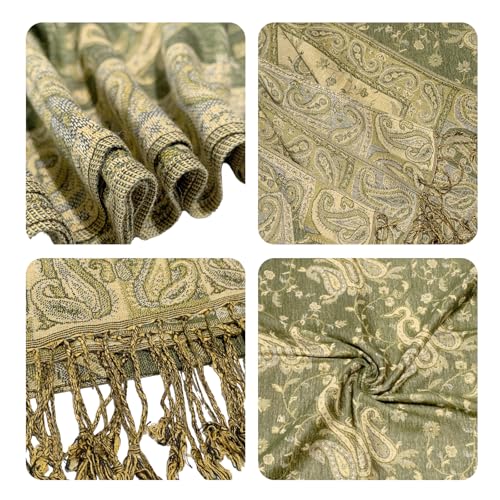 Image of Pashmina Scarf for Women Shawls and Wraps Reversible Paisley Vintage Jacquard Soft Silky Rave Scarves Men