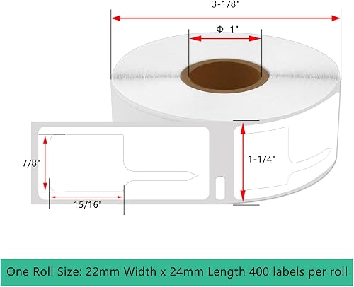 Miniatura 2 de 20 rollos (400 etiquetas/rollo) compatibles con Dymo LabelWriter 30373 - Etiquetas adhesivas de cola de rata, 2 unidades, 7/8 x 15/16 pulgadas (no