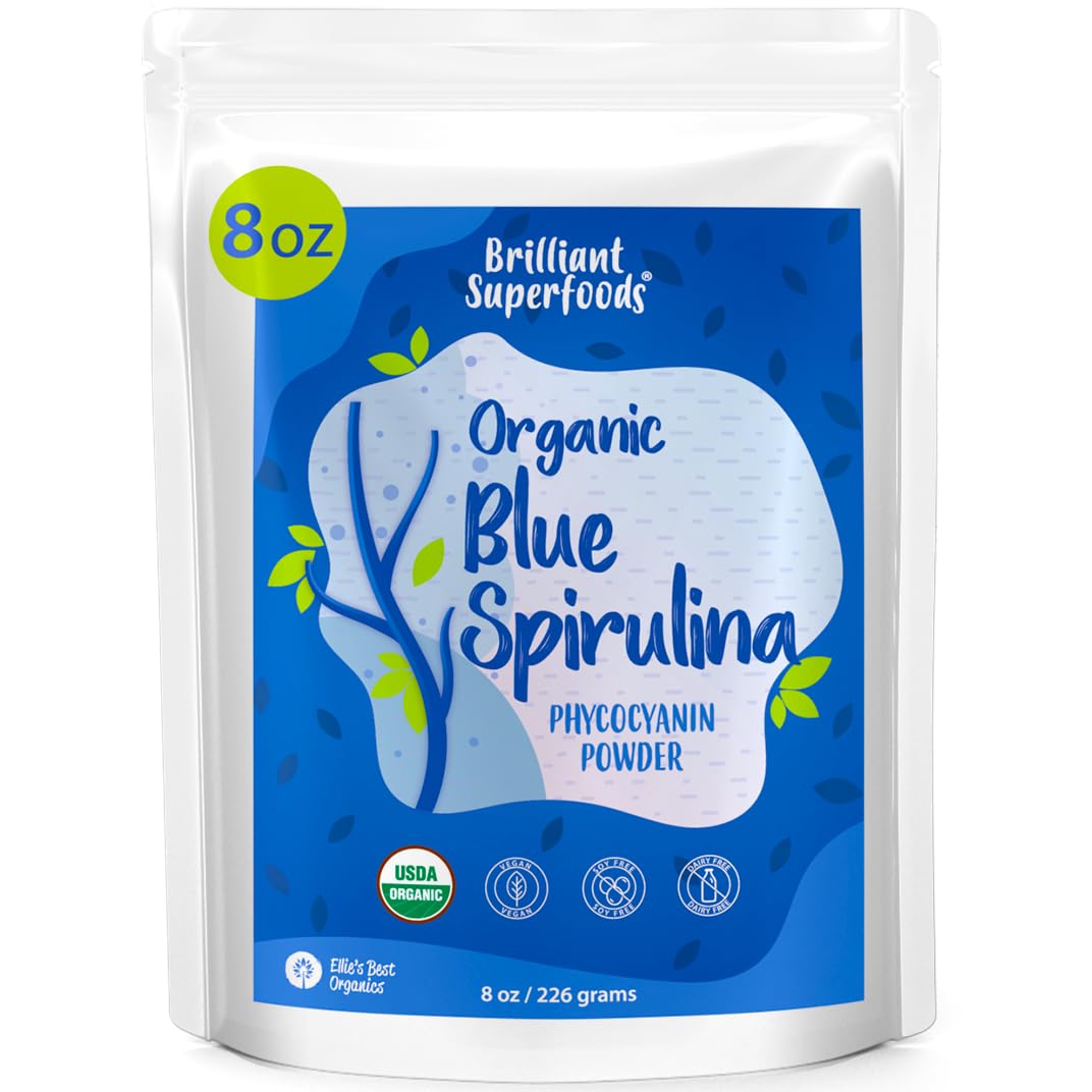 Organic Blue Spirulina Powder - 100% Pure Superfood from Blue Green Algae - USDA Certified Natural Food Coloring for Smoothies & Protein Drinks - Non GMO, Gluten-Free, Dairy-Free, Vegan (8 oz)