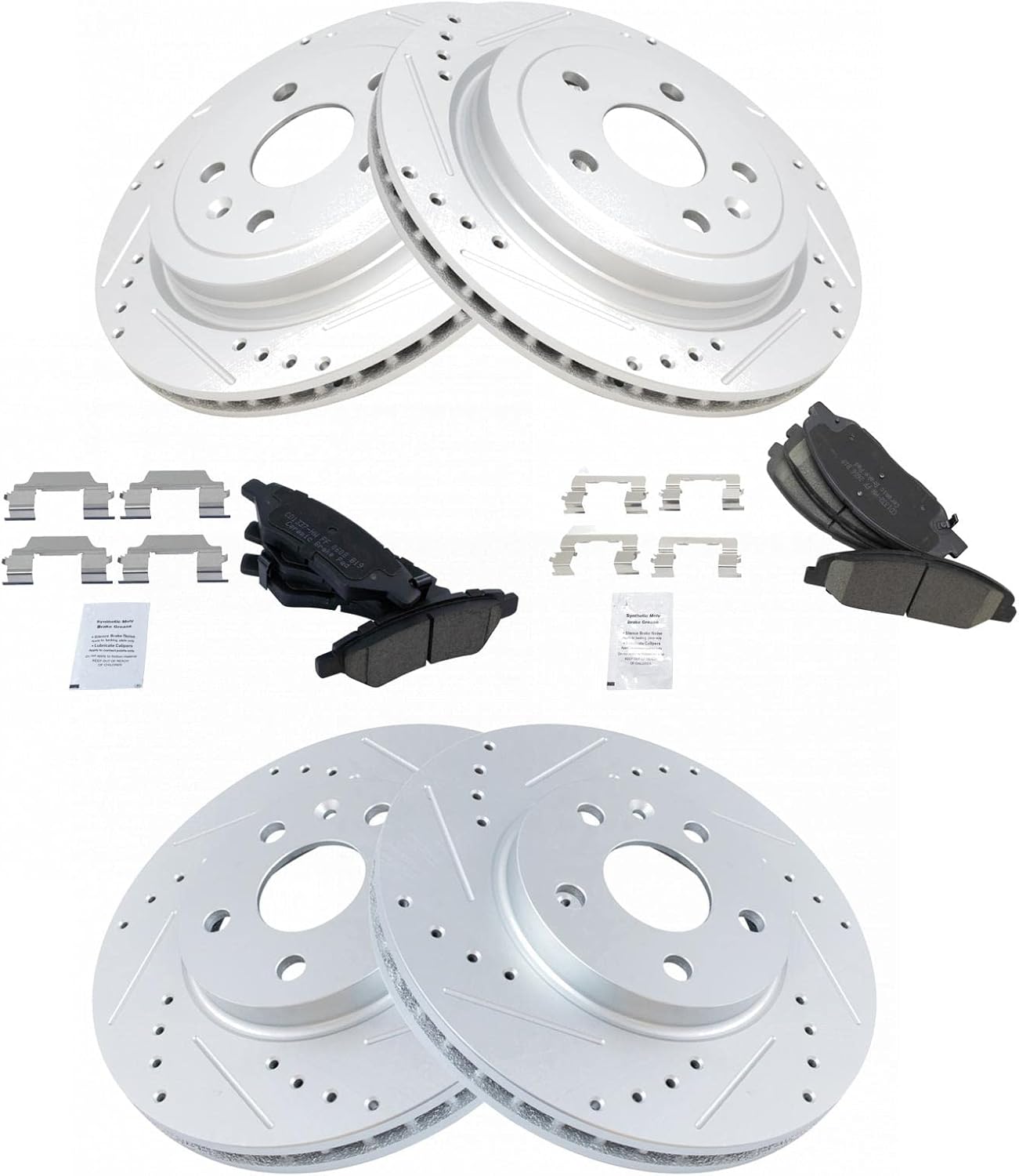TRQ Front and Rear Performance Brake Pad & Rotor Kit Brake Pads Brake Rotors Set Ceramic Premium G-Coated Compatible with 2008-2014 Cadillac CTS