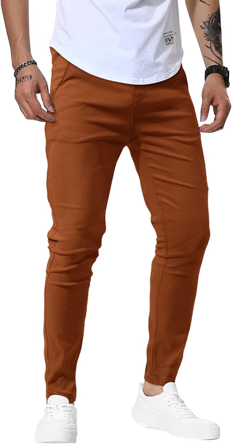 Woenzaia Men's Slim Fit Dress Pants Casual Stretchy Twill Chinos Tapered Skinny Slacks - Image 3