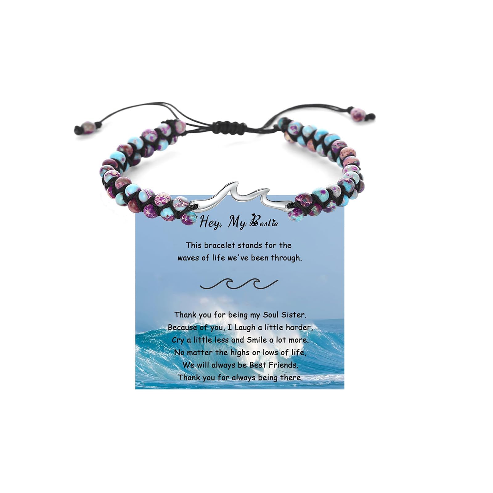 Friendship Bracelets For Woman, The Waves Of Life We'Ve Through Together Double Layer Purple Beaded Woven Wrap Adjustable Bracelet To Best Friend Birthday Gifts Jewellery (Black Waves)