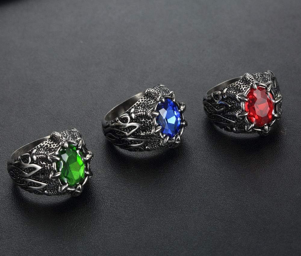 HIJONES Mens Stainless Steel Vintage Gothic Biker Black Plated Dragon Claw Big Stone Rings Inlay - Image 3