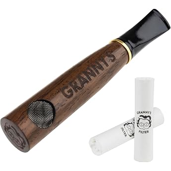 Granny's Premium Walnut Wooden Pipe | 9 mm Filter Insert | Handmade | Narrow Mouthpiece | Gift Box | Includes 6 Activated Car