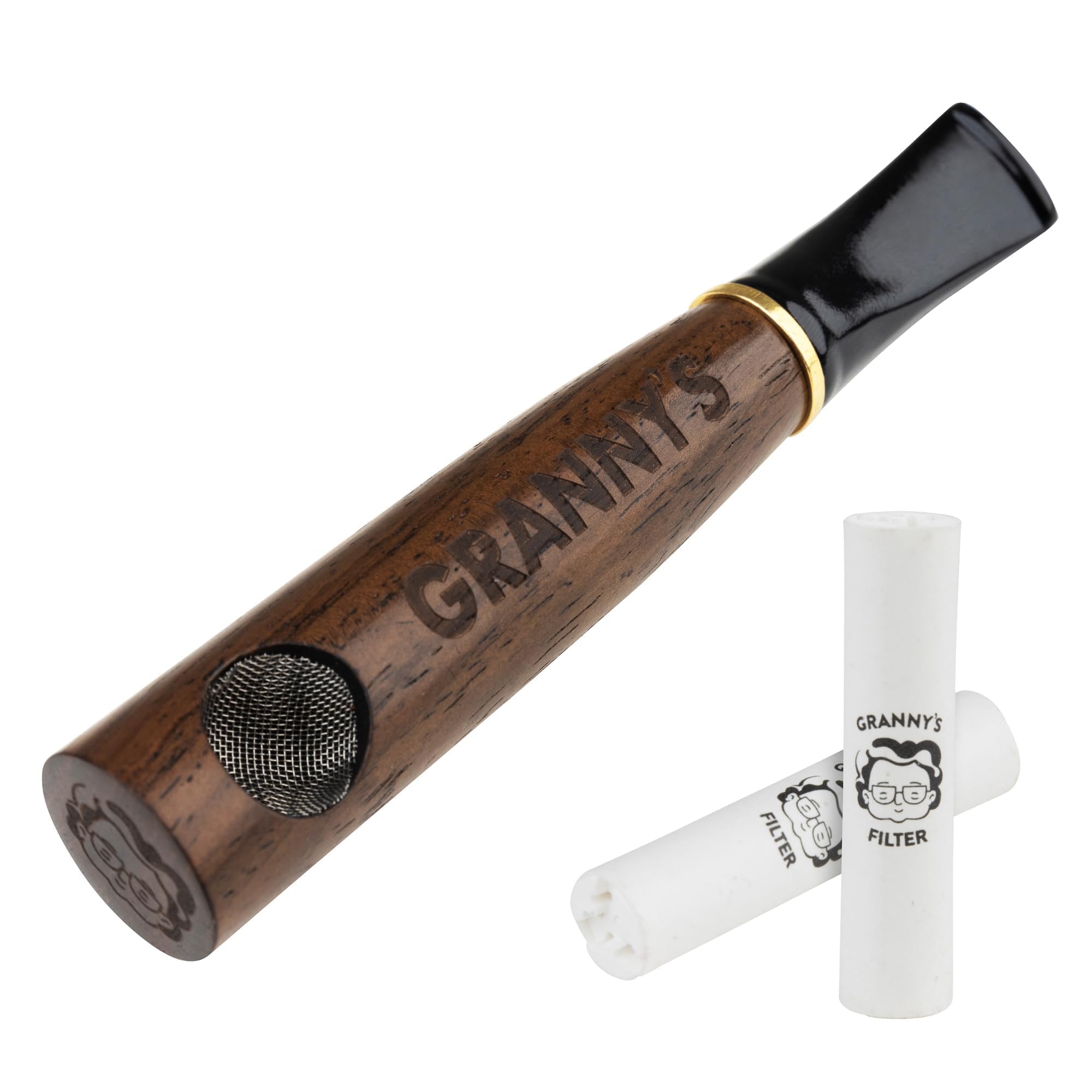 Granny's Premium Holzpfeife aus Nussbaum | 9 mm Filtereinsatz | Handgefertigt | Schmales Mundstück | Geschenkbox | inkl. 6 Aktivkohlefilter