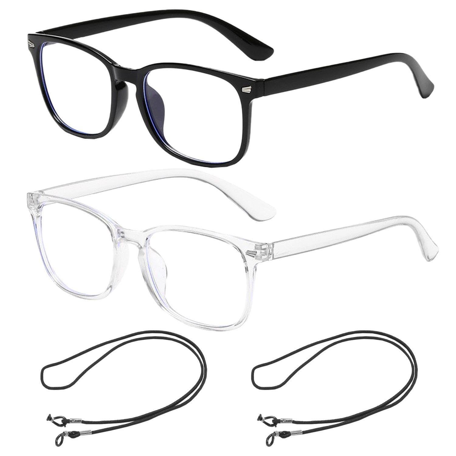 FFDHWU 2 Pieces Of Flat Glasses And 2 Pieces Of Eyeglass Cords, Classic Glasses, Fashionable Glasses, Reading Glasses