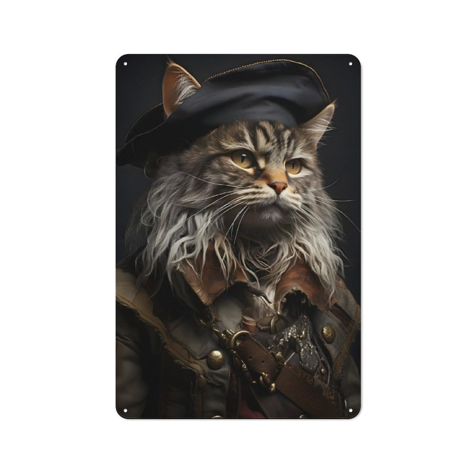 Junmoney Cat Pirate Portrait Vintage Tin Sign 30X20cm With For Studio Or Craft Room, For Garage, Workshop And Man Cave Decoration