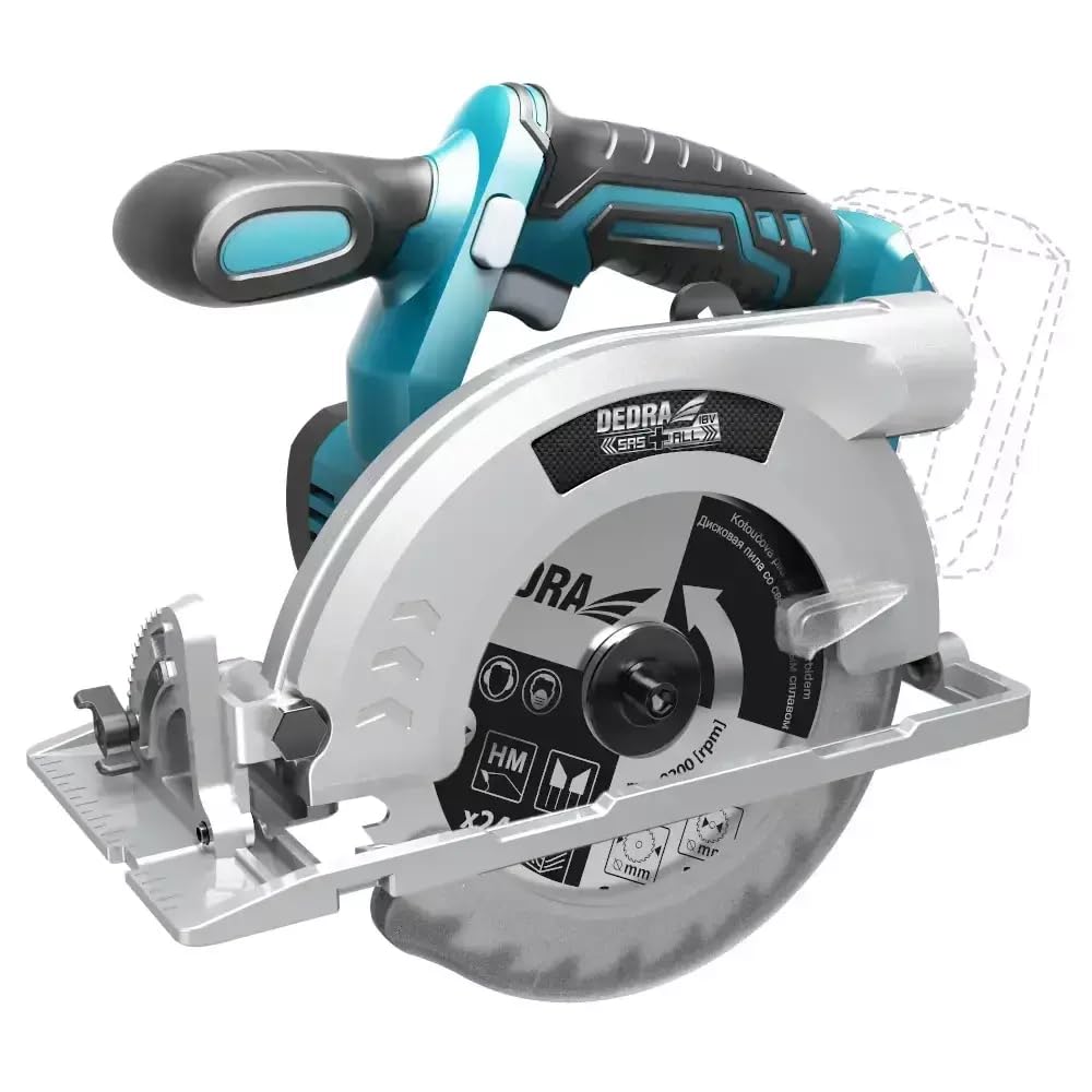 Dedra DED7064 – pilarka ręczna akumulatorowa 18 V, tarcza 165 mm, prędkość obrotowa 4200 obr/min, maksymalna grubość cięcia 55 mm, waga 2,8 kg