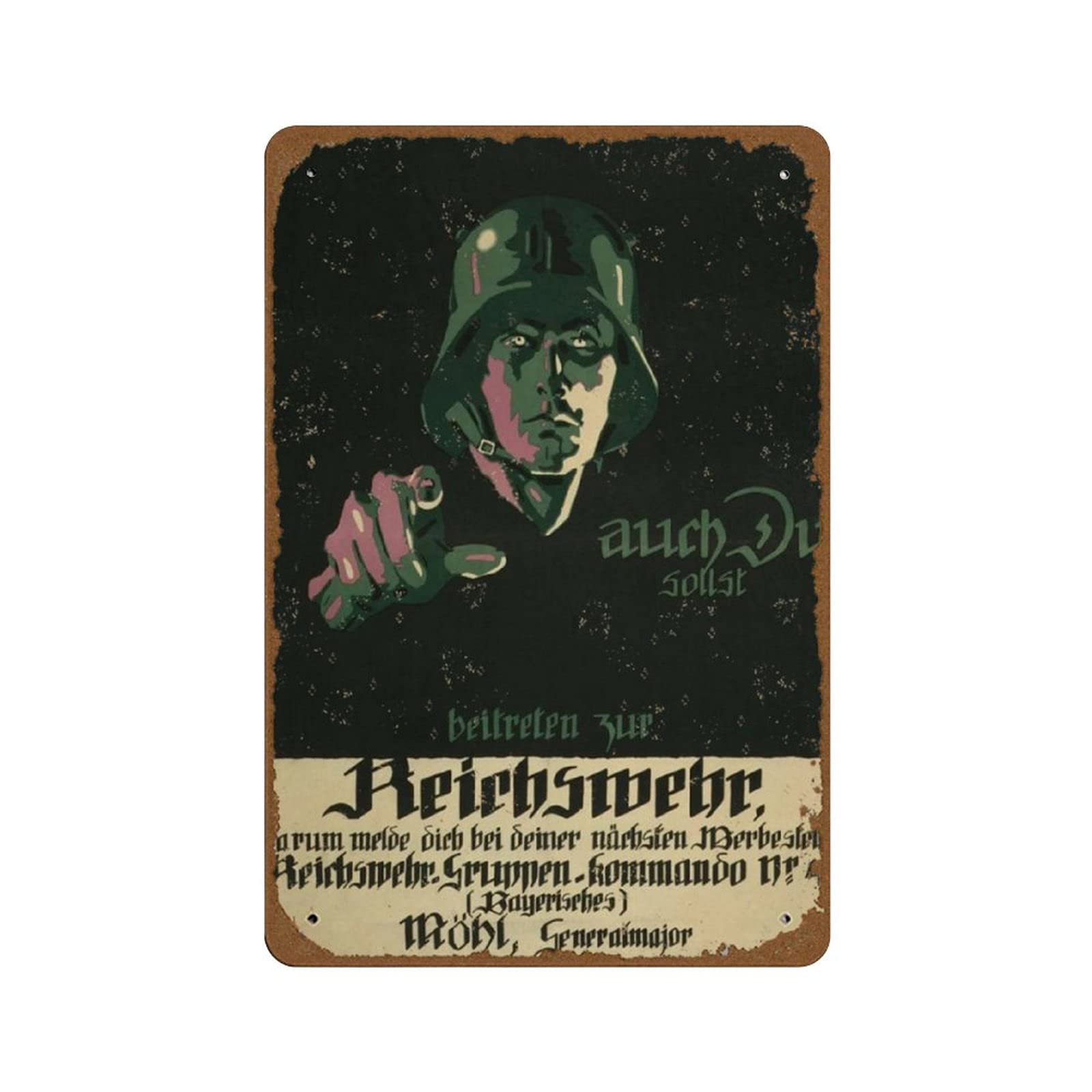peiyeety German WWI 'You Should Also Join The Reichswehr' Vintagean WWI Propaganda Poster Novelty 8x12 Tin Sign Metal Poster Wall Funny Man Cave Cool Wall Door Plaque New Warning Sign Metal Tin Sign