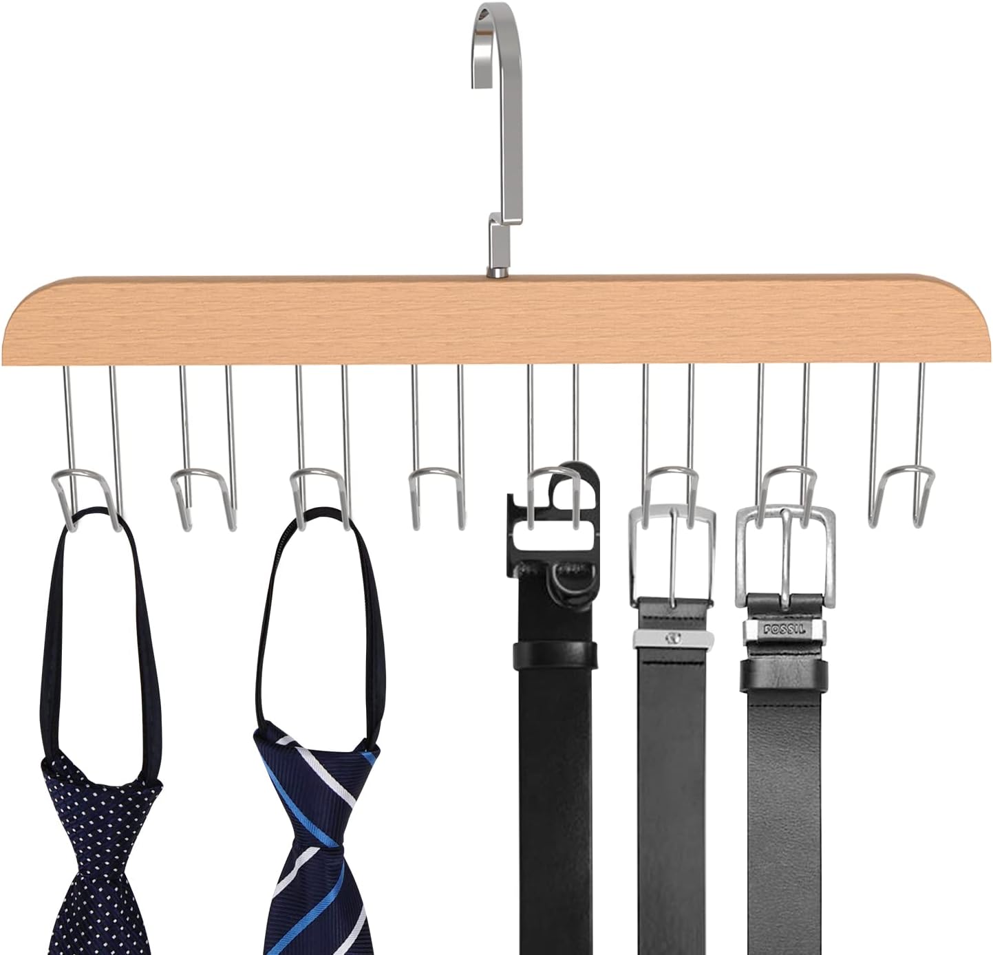 Adorila Wooden Belt Hanger for Closet, Tank Top Bra Hanger with 8 Hooks, Closet Accessories Organizer Hooks for Belts and Ties (Wood Color)