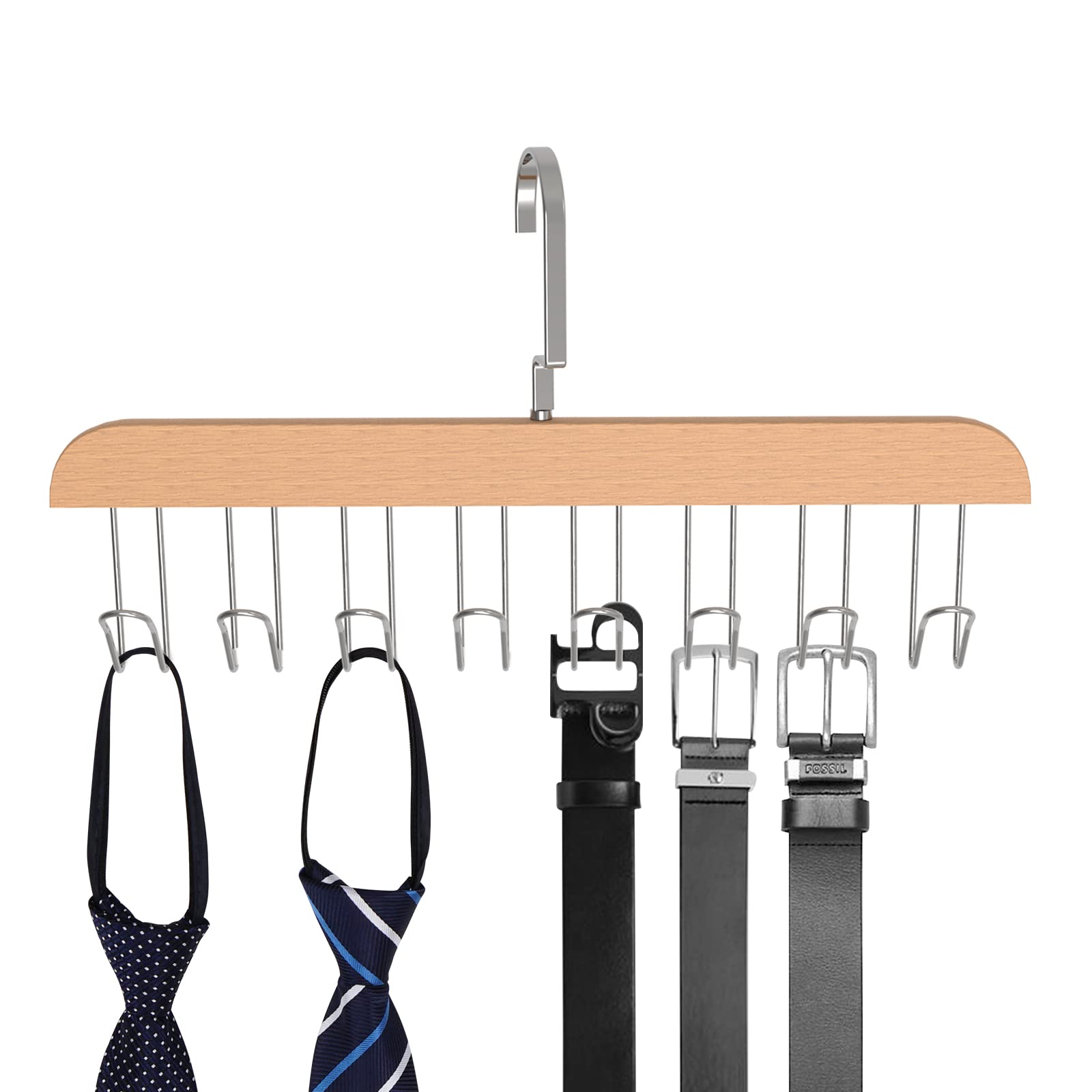 Adorila Wooden Belt Hanger for Closet, Tank Top Bra Hanger with 8 Hooks, Closet Accessories Organizer Hooks for Belts and Ties (Wood Color)