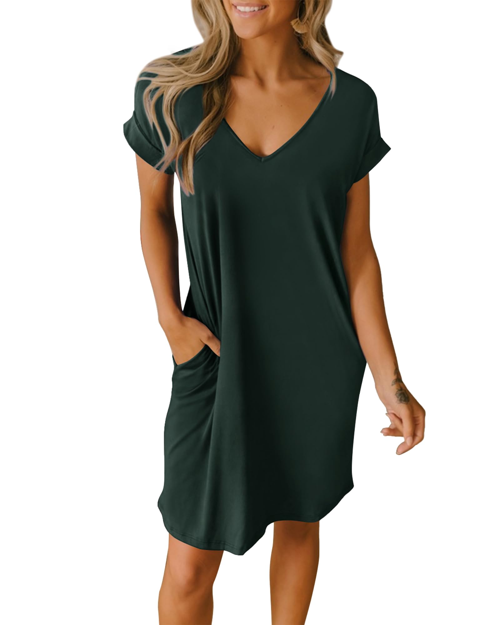 BTFBM Womens Summer Dresses 2026 Pockets Short Sleeve Loose Nightgowns Pajama Beach Vacation Casual Spring T Shirt Dress