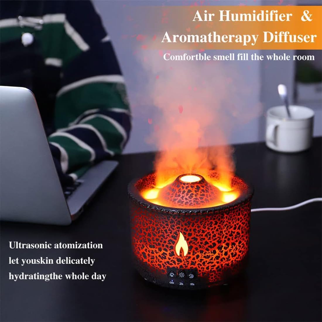 Difusor de Aceite Esencial de Llama con lámpara LED, humidificador de Aroma de Aire de volcán de 360 ​​ml, difusor de aromaterapia con Dos Modos de pulverización, para Yoga, Dormitorio, Hote
