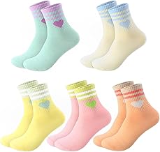 5 Pairs Girls Heart Tennis Socks, Children Socks 32-36, Heart Tennis Socks, Women's Socks, Children's Socks, Women's Cotton Socks, White Socks for Girls (A)