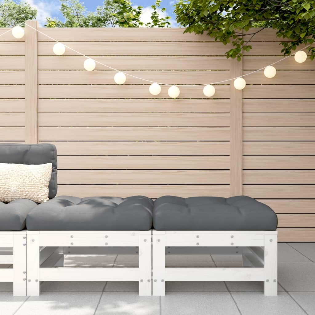 Tabourets de jardin en pin massif lot de 2 avec coussin blanc de cour