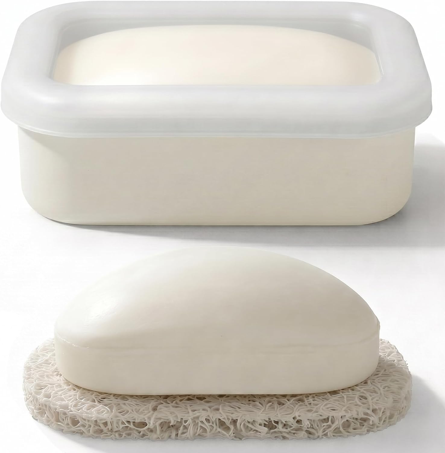 AIMAIAIMAI Compact Leakproof Travel Soap Case, Shatterproof Silicone Travel Soap Container with Draining Pad, Great for Outdoor, Camping, Gym (Off-White)
