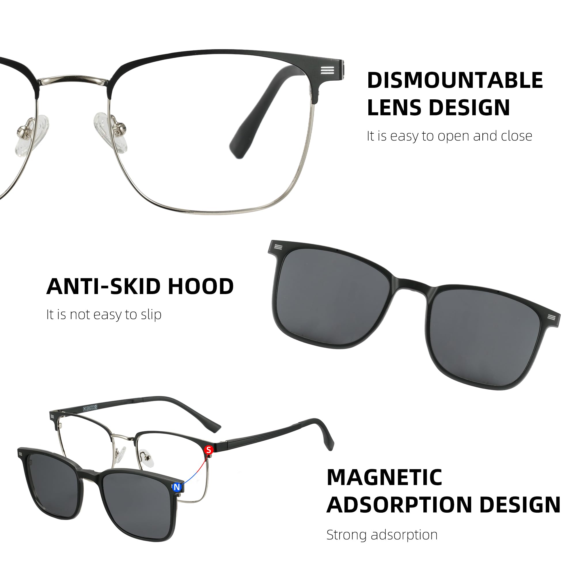 Cyxus Brillengestelle mit Magnetisch Clip Polarisierte Sonnenbrille Herren Damen Leichtes TR90 Rahmen Sonnenbrille UV 400 für Fahren Angeln Reisen P1572T01