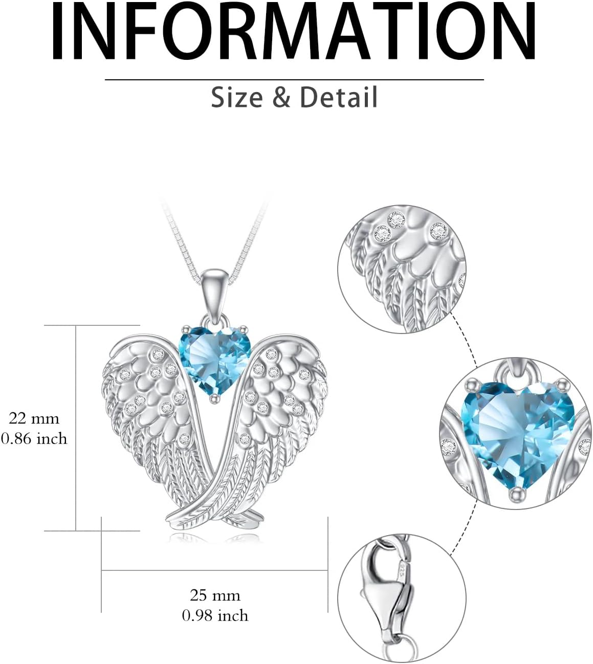 Birthstone Angel Wings Necklace for Women 925 Sterling Silver Guardian Angel Necklace Pendant Birthstone Jewelry Birthday Valentines Day Mothers Day Gifts for Women - Image 2