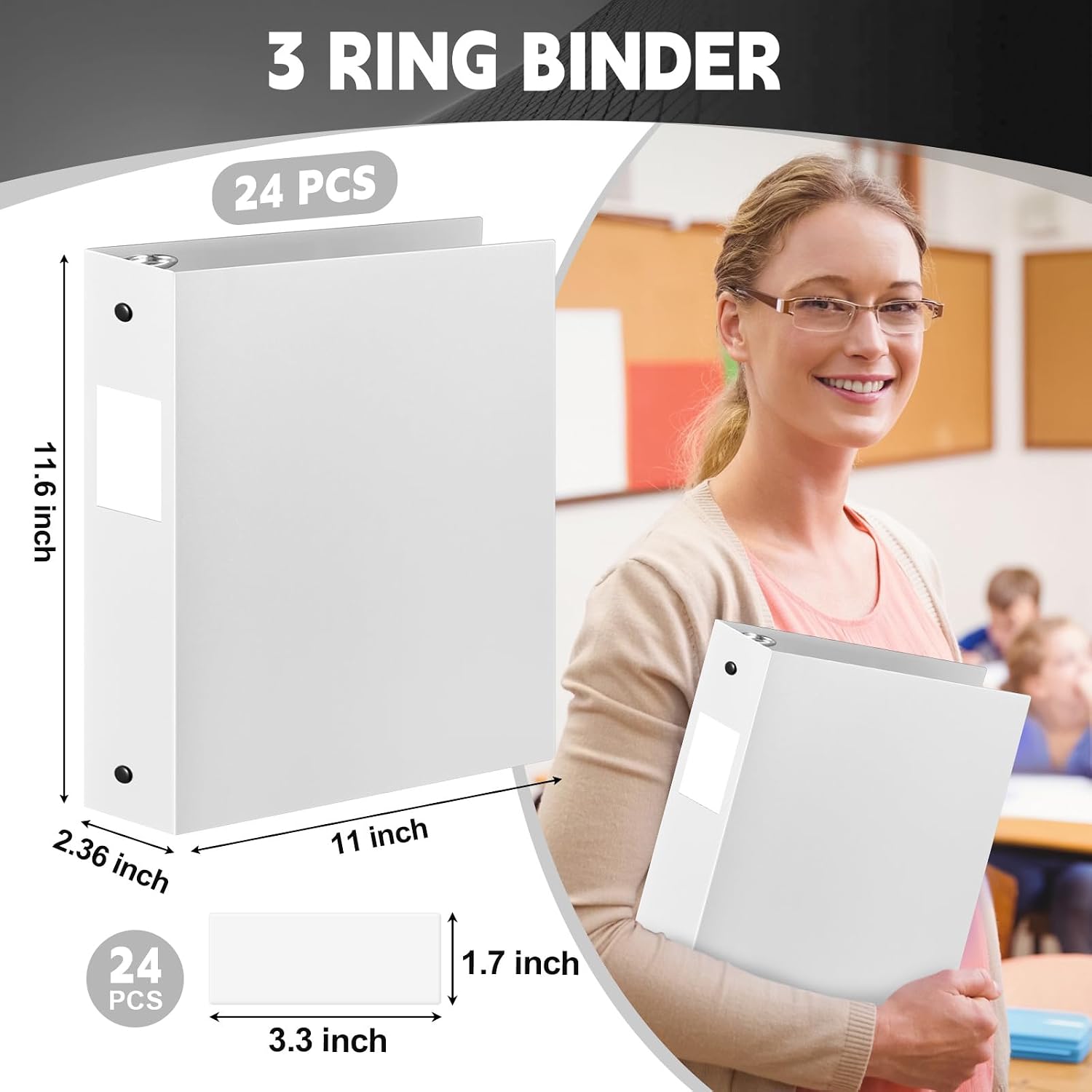 Henoyso 24 Pack 2 Inch 3 Ring Plastic Binder 8.5'' x 11'' Letter Size Paper Soft Plastic Flexible Binders Bulk Organizer for School Office Supplies, Large 400 Sheet Capacity(White)